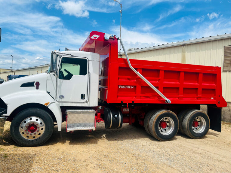 Dump body truck MSF-14-4248 mounted on a red Kenworth chassis ready for heavy hauling